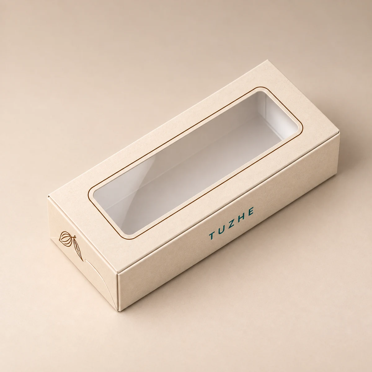 Brownie Window Boxes: Define the Viewing Zone Before Artwork Approval Closed brownie window carton viewed from above with a clear rounded window