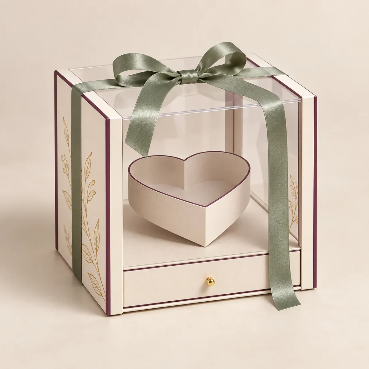 Clear Window Flower Gift Box with Heart Insert and Drawer — Design Concept Clear-window flower gift box with heart insert and shallow drawer design concept
