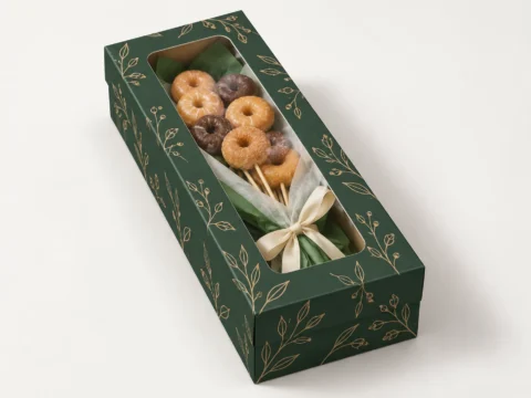 Long Rectangular Dessert Presentation Box with Clear Window Lid Long rectangular two-piece dessert presentation box with clear window lid