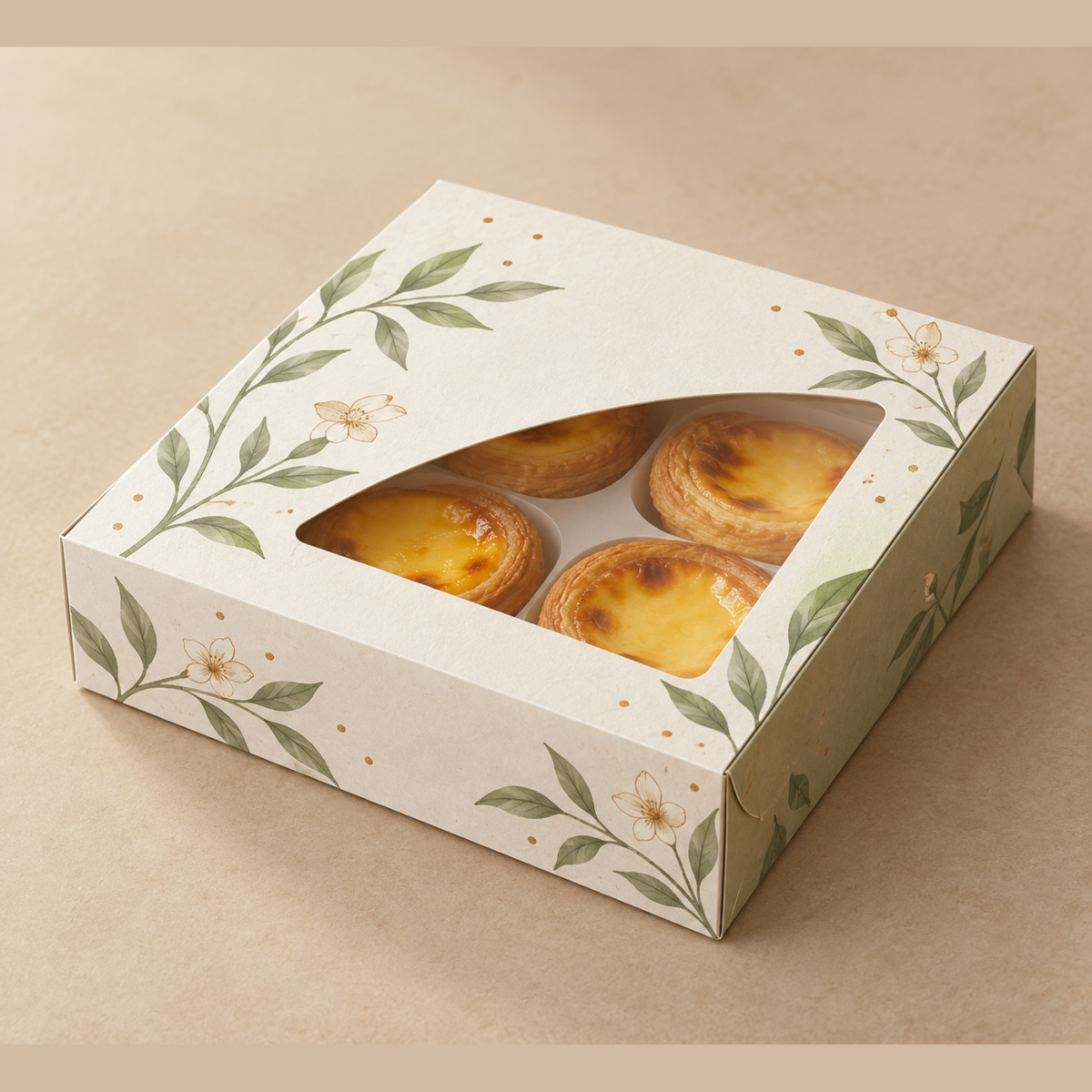 Four-Cavity Egg Tart Window Box — Custom Design Concept Closed four-cavity egg tart window box custom design concept