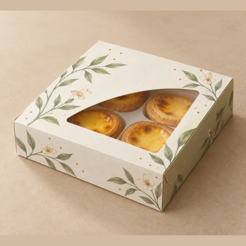 Four-Cavity Egg Tart Window Box — Custom Design Concept Closed four-cavity egg tart window box custom design concept