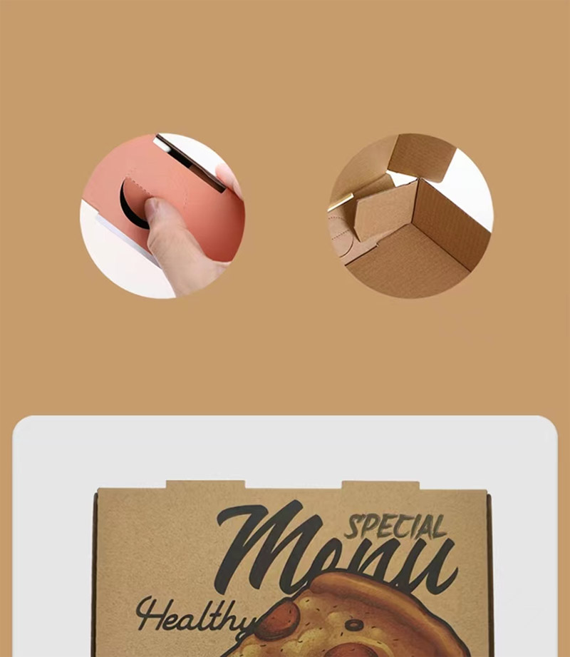 Structure and component detail for menu-style printed pizza takeaway boxes