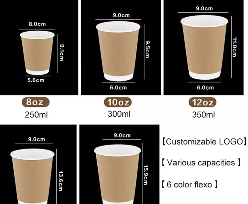 Dimension reference drawing for double-wall coffee cups with custom artwork