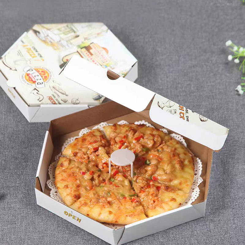 Hexagonal Printed Pizza Boxes Hexagonal Pizza Boxes with White Printed Panels