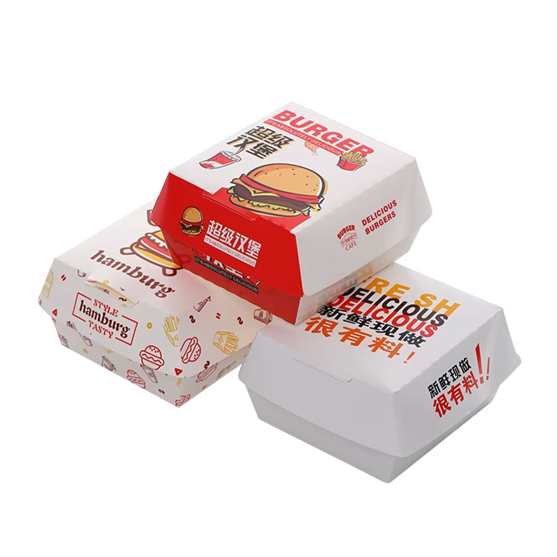 White Printed Hamburger Clamshell Boxes