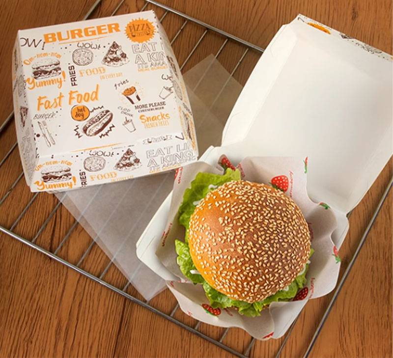 White Printed Hamburger Clamshell Boxes