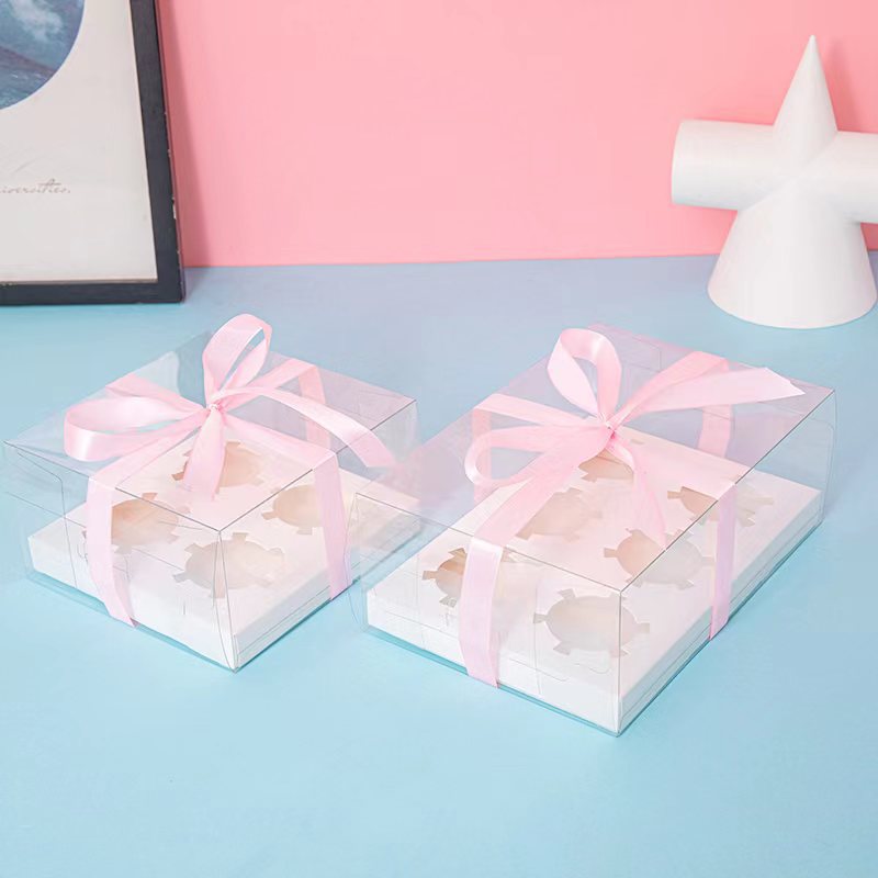 Clear Dessert Boxes with Divided Paper Bases