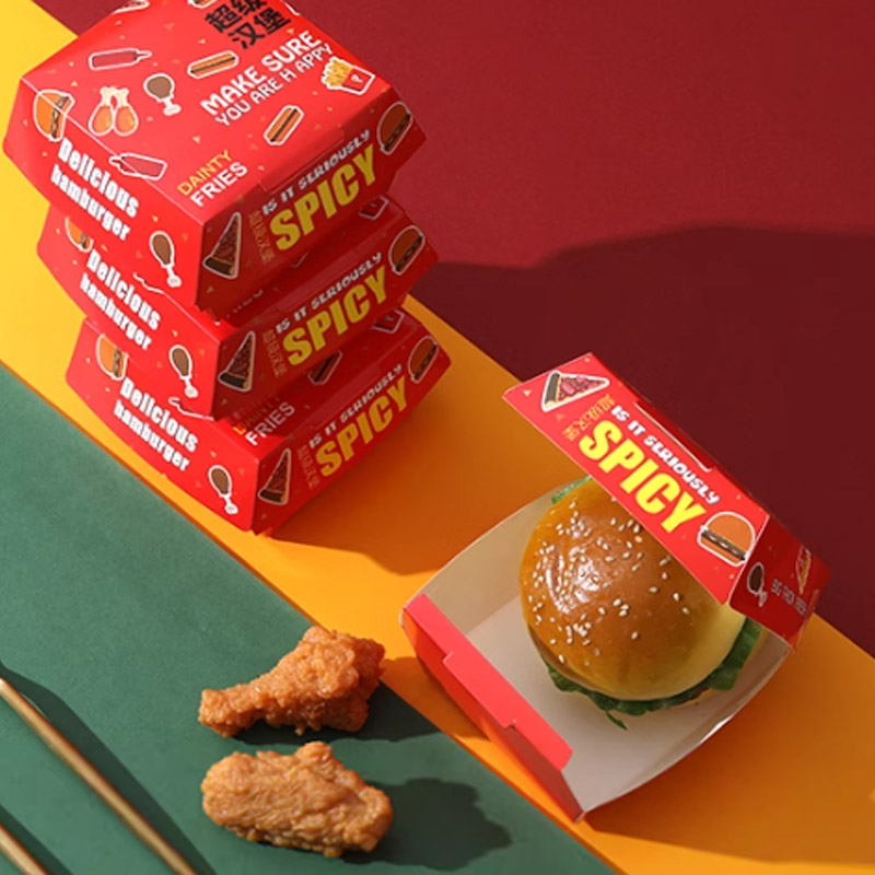 Burger Box Sample Trial: Record Hold Time, Lid Contact and Steam Red Printed Burger Boxes for Takeaway Menus