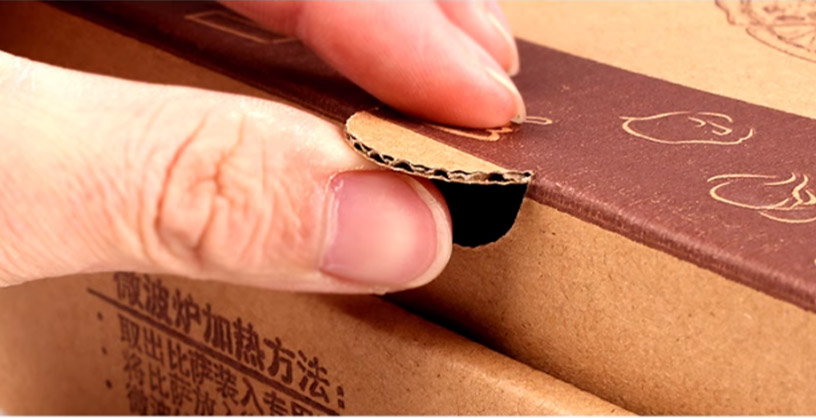 Structure and component detail for kraft pizza boxes with monochrome food graphics