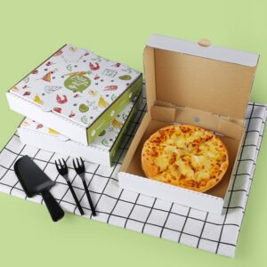 White Pizza Boxes with Illustrated Lids