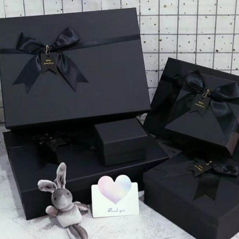 Black Gift Boxes with Separate Lids and Ribbons Black Folding Gift Boxes with Removable Lids