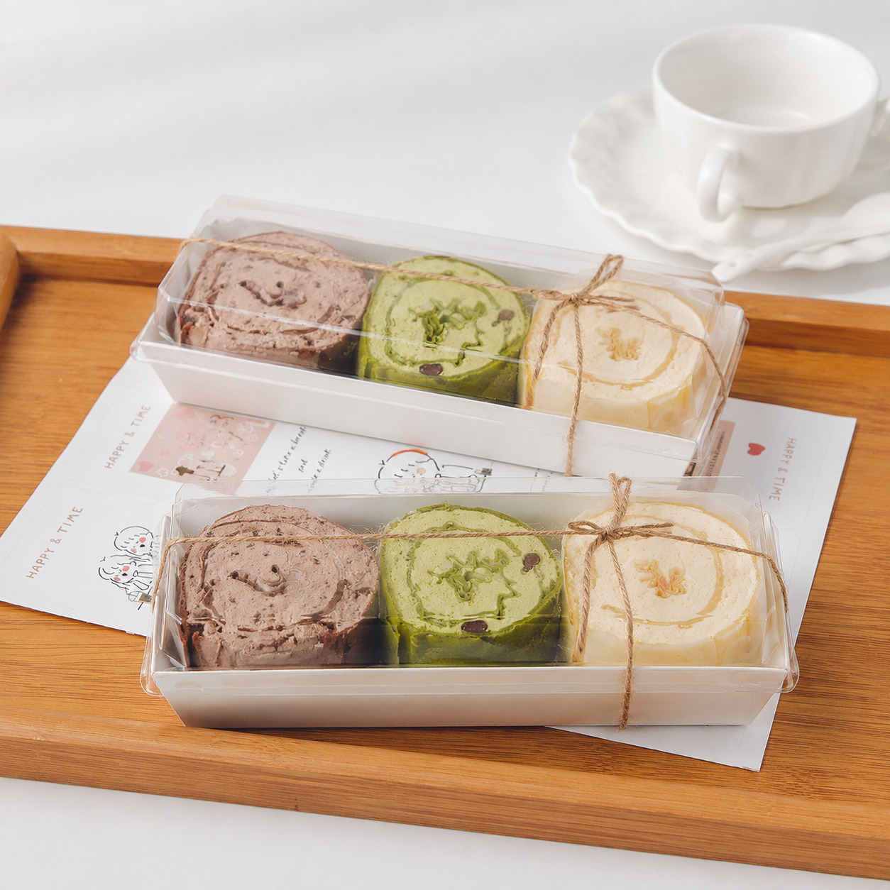Long Clear Cake Roll Boxes with Paper Trays