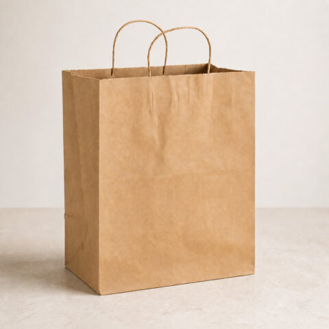 Plain natural kraft shopping bag with two twisted paper handles