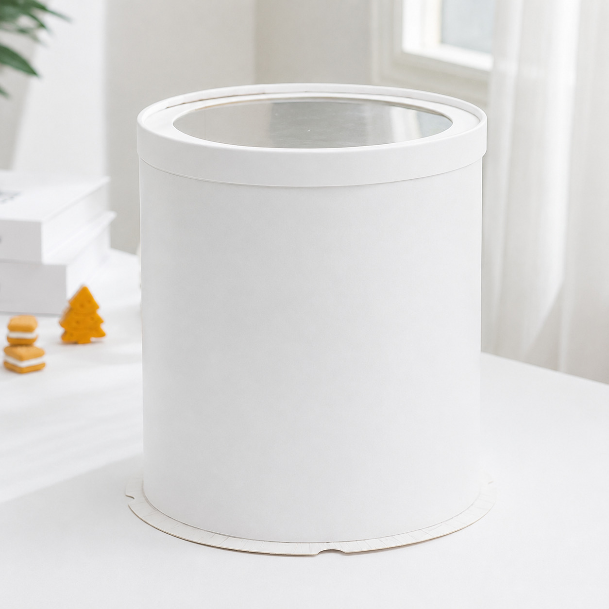 White Round Paper Cake Boxes with Window Lids